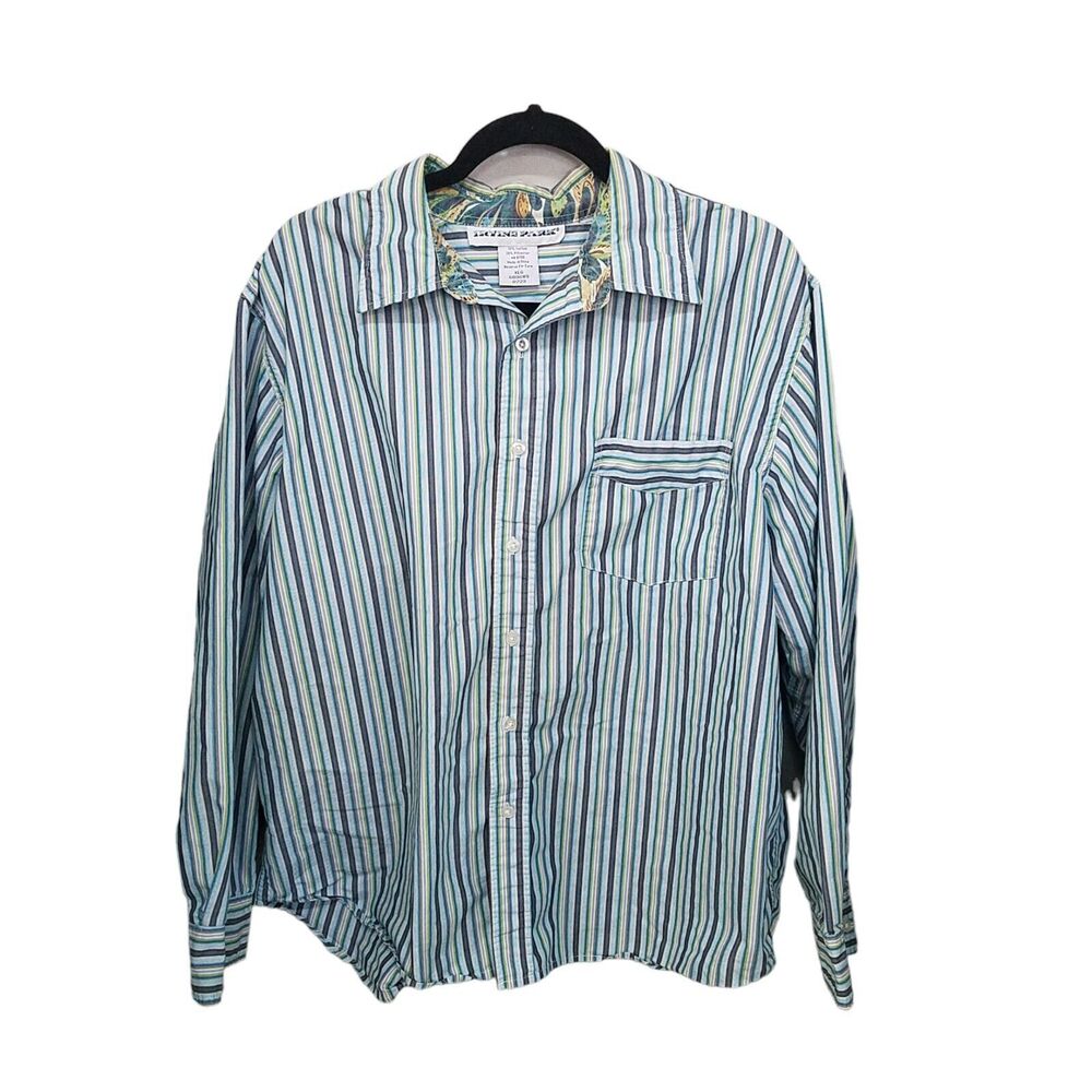 Irvine Park Womens Sz XL Blue Striped Long Sleeve Button Down Blouse